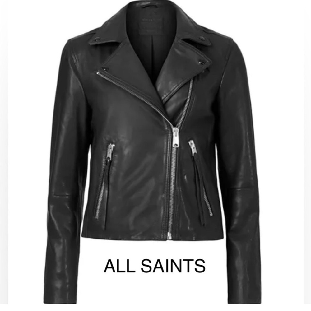•SOLD•All Saints Dalby Black Leather Biker Jacket /Size:4
